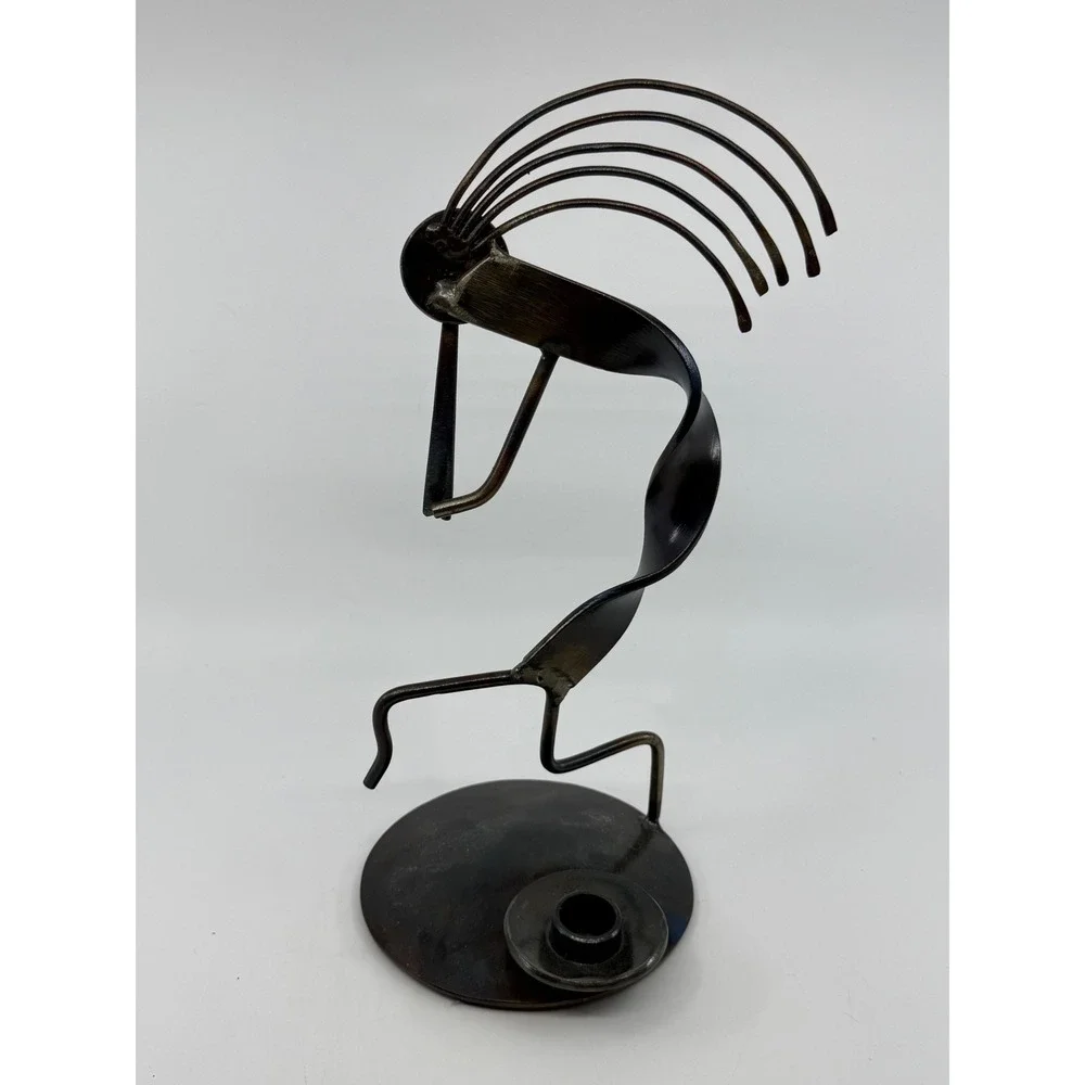 Kokopelli Metal Sculpture Candle Holder Wrought Iron Southwestern Flute Player